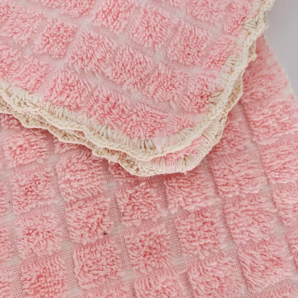 Vintage Bath Towel Set Penny's Pink Fringed Crochet Basket Edging Cotton Gift